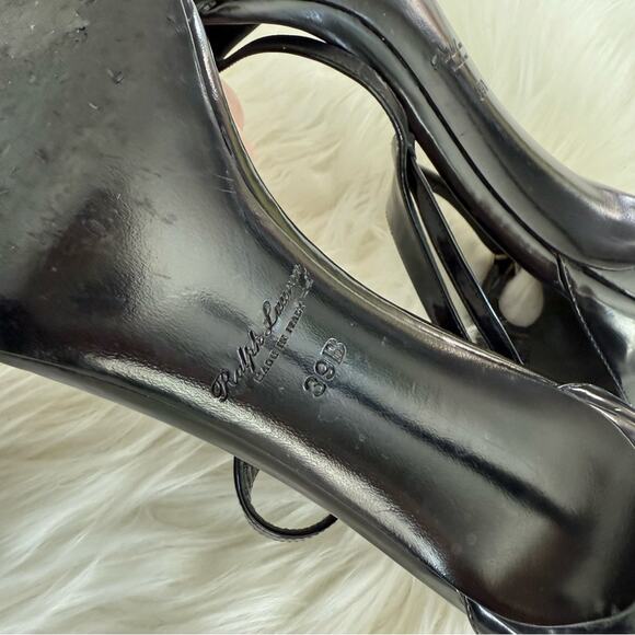 Ralph Lauren Purple Label | Italy Stiletto Heel Black Patent Leather Ankle Strap - Picture 4 of 11